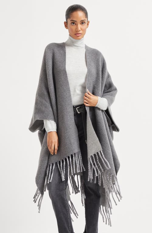 Brunello Cucinelli Wool-cashmere Fringed Poncho In Gray