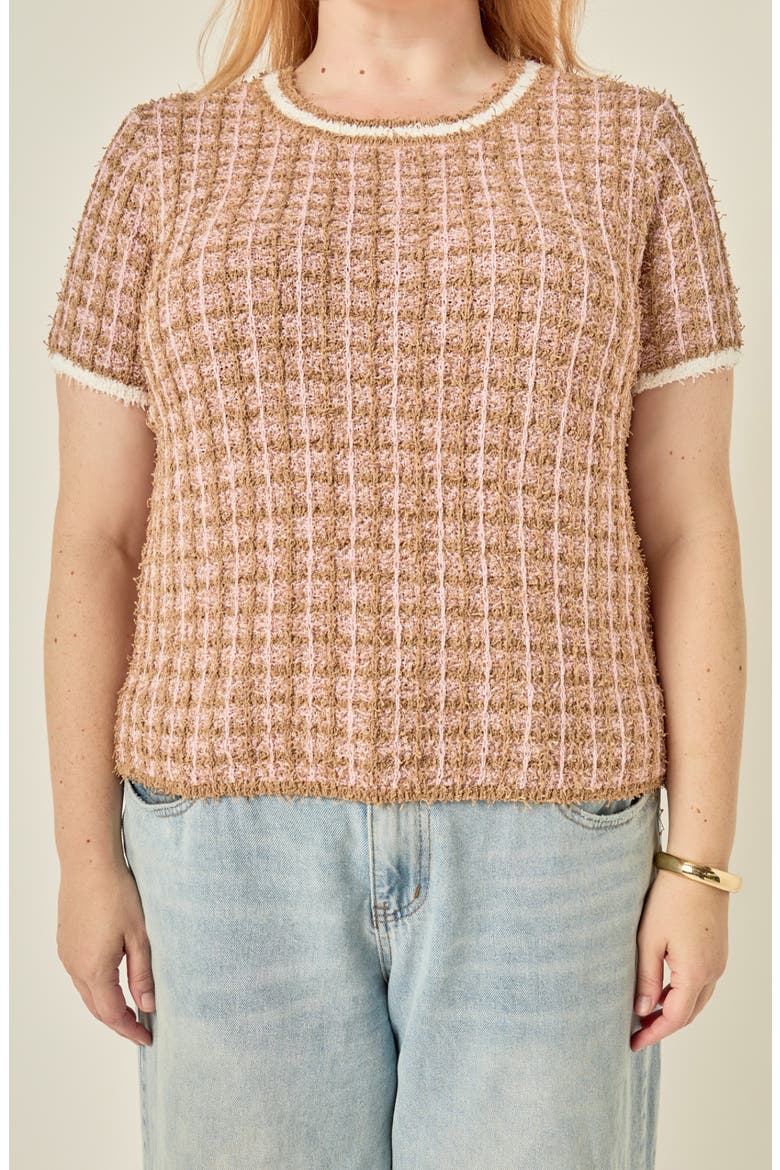 Check Knit Top, Alternate, color, CAMEL/ PINK