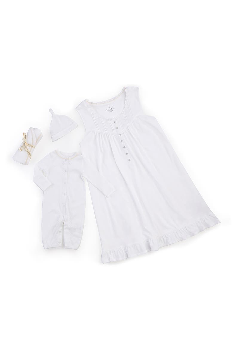 Organic Cotton Maternity/Nursing Chemise, Baby Romper, Baby Hat & Swaddle Gift Set, Alternate, color, SOLID NATURAL WHITE W/ ECRU