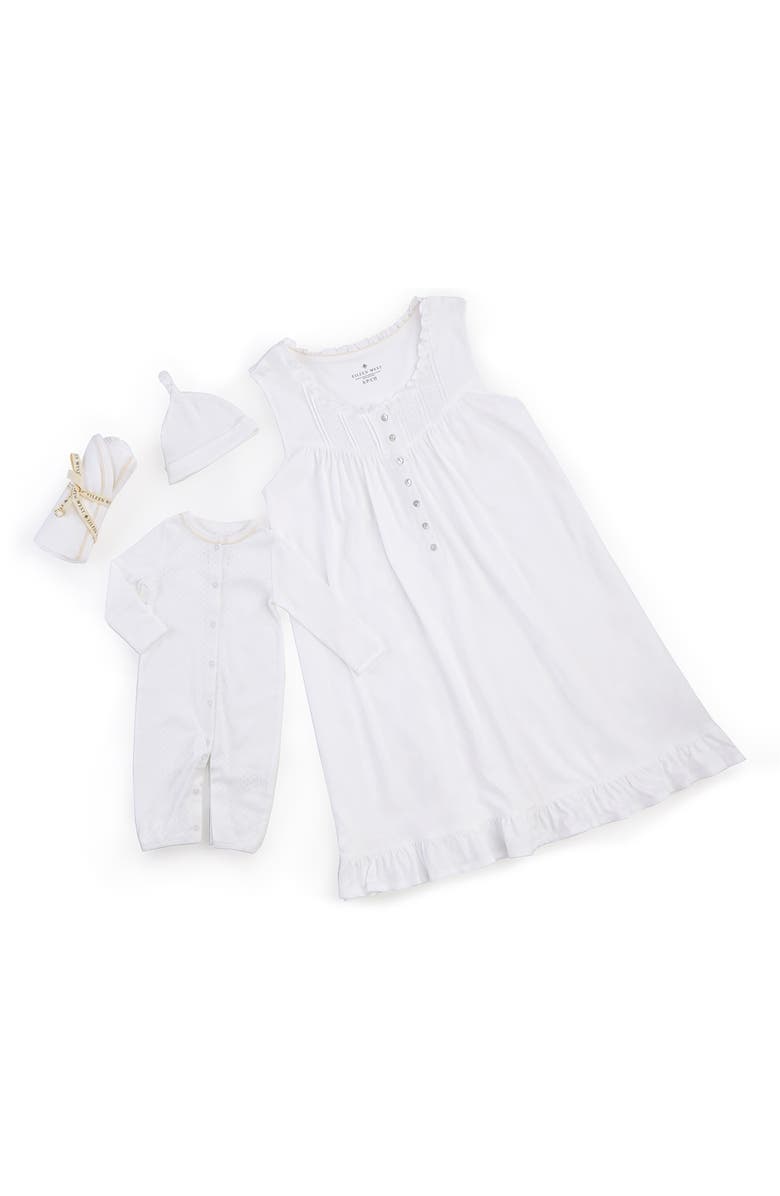 Eileen West Organic Cotton Maternity/Nursing Chemise, Baby Romper, Baby Hat & Swaddle Gift Set, Alternate, color,