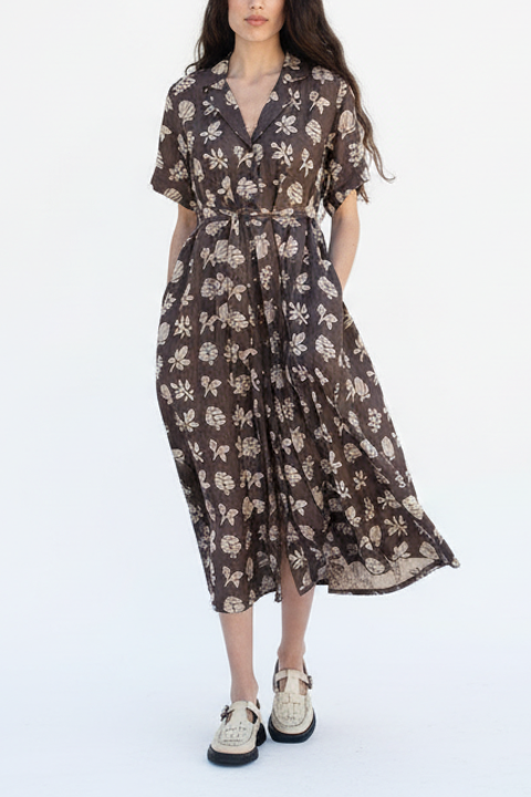 Sabine Button Front Collared Midi Dress