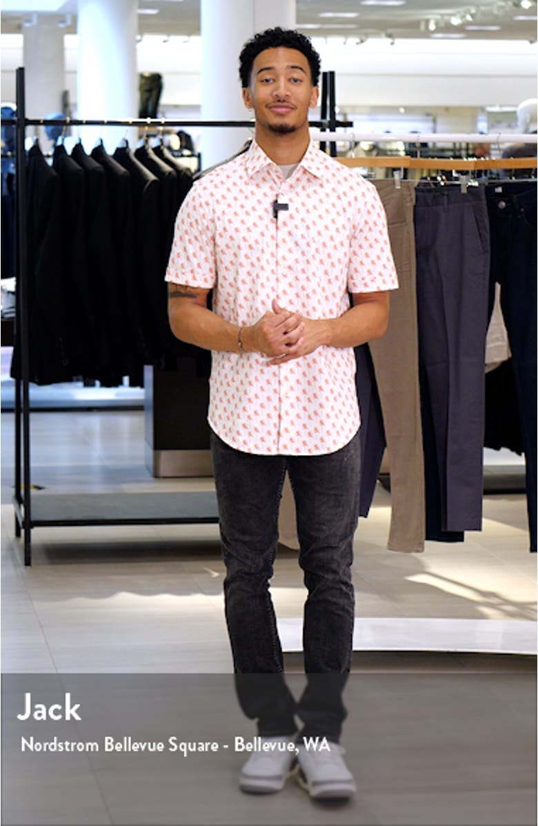 Miles OoohCotton<sup>®</sup> Palm Print Short Sleeve Button-Up Shirt, sales video thumbnail