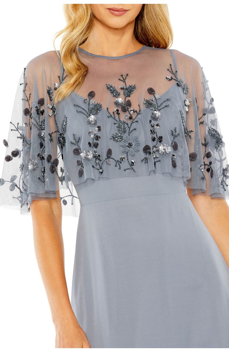 Mac Duggal Sleeveless Gown With Embellished Cape, Alternate, color, Slate Blue