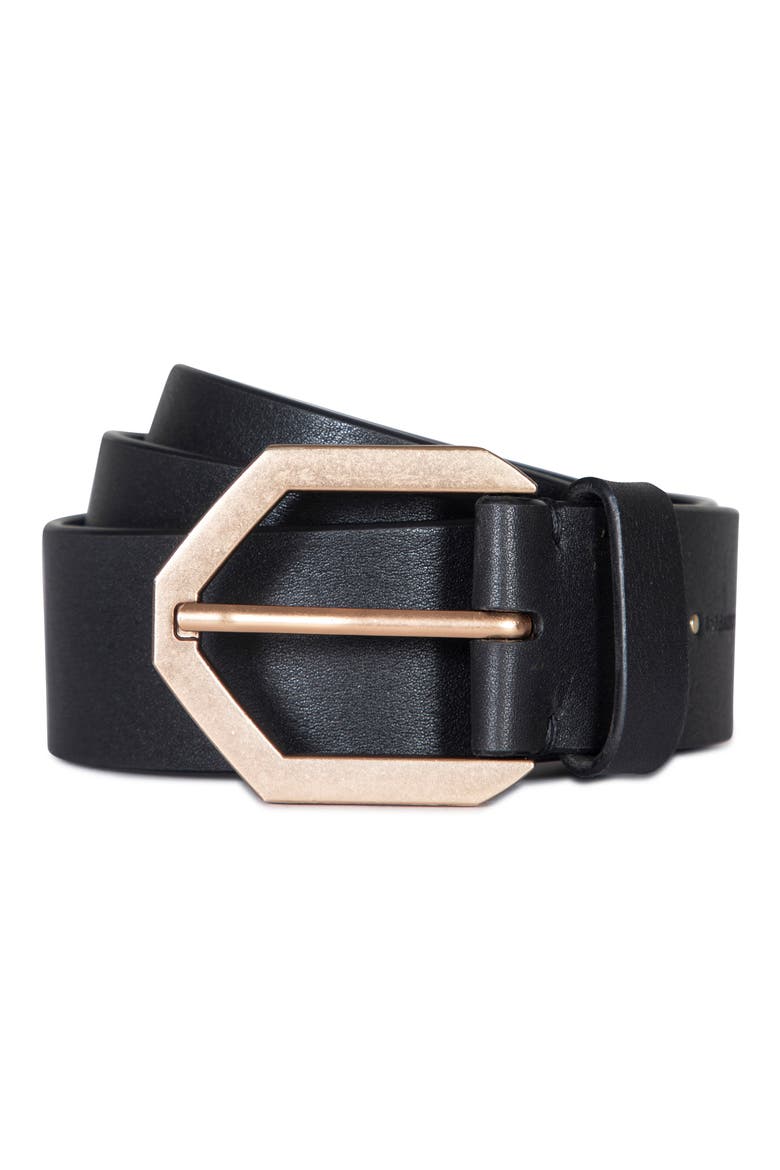 Tia Hex Leather Belt, Alternate, color, BLACK / BRASS