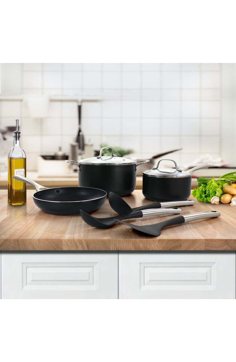 OSTER Palladium 8 Piece Aluminum Cookware Set, Alternate, color, Black