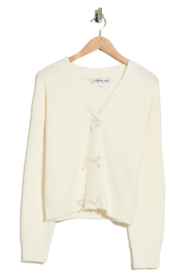 Pearl Bow Cardigan, Main, color, IVORY