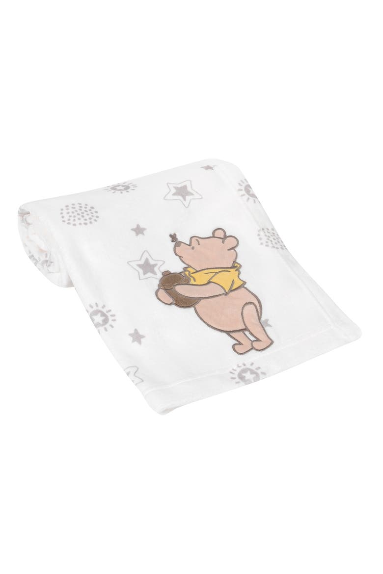 Disney Baby WINNIE THE POOH Fleece Appliqued Baby Blanket, Main, color, Cream