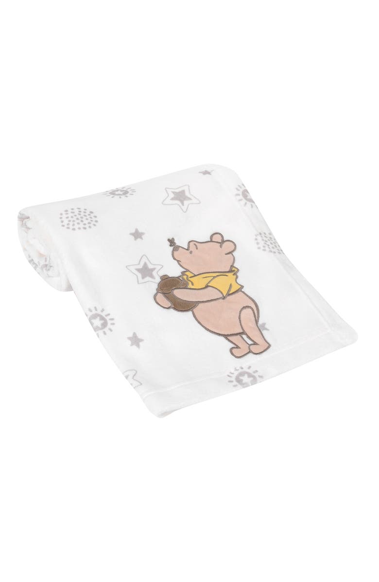 Lambs & Ivy Disney Baby WINNIE THE POOH Fleece Appliqued Baby Blanket, Main, color, Cream