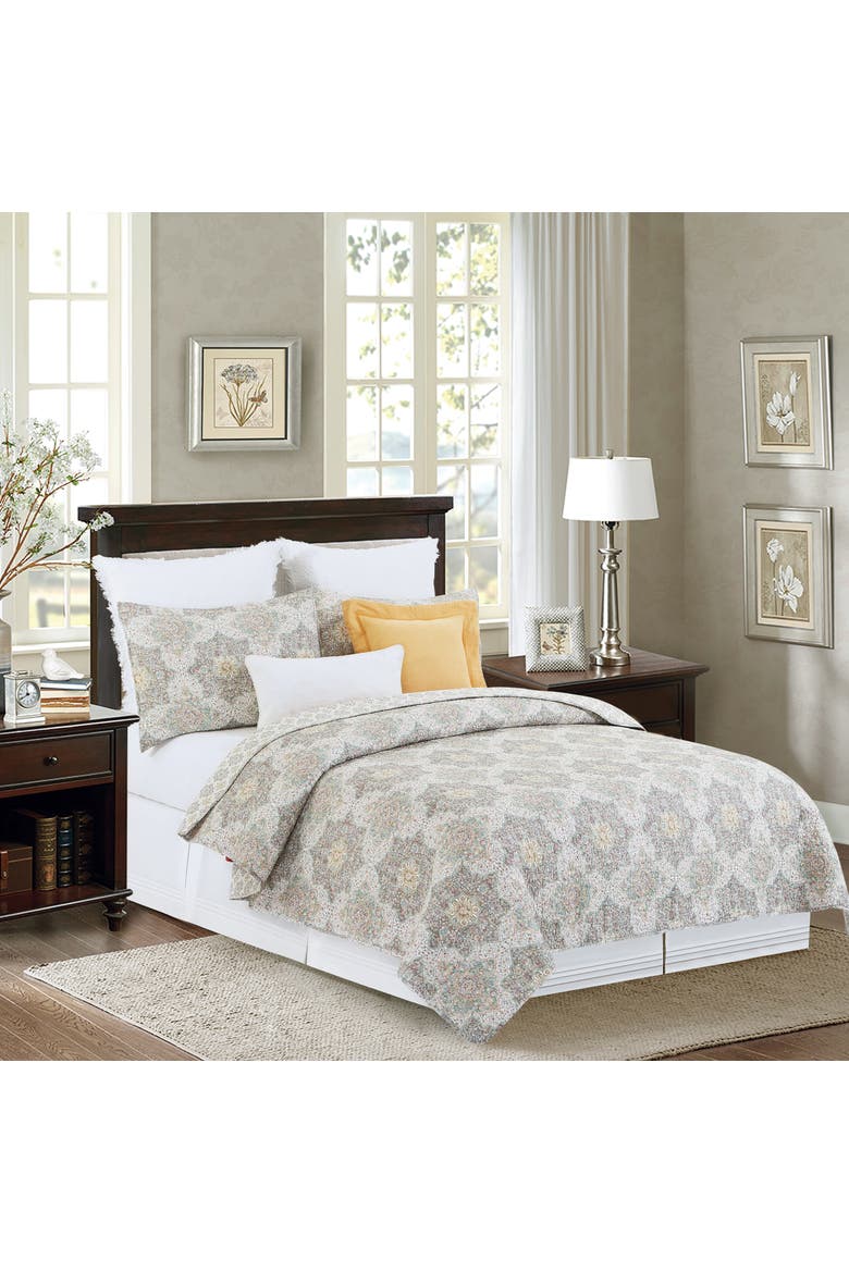 Elaina Cotton Quilt Set - Reversible and Machine Washable, Main, color, Grey