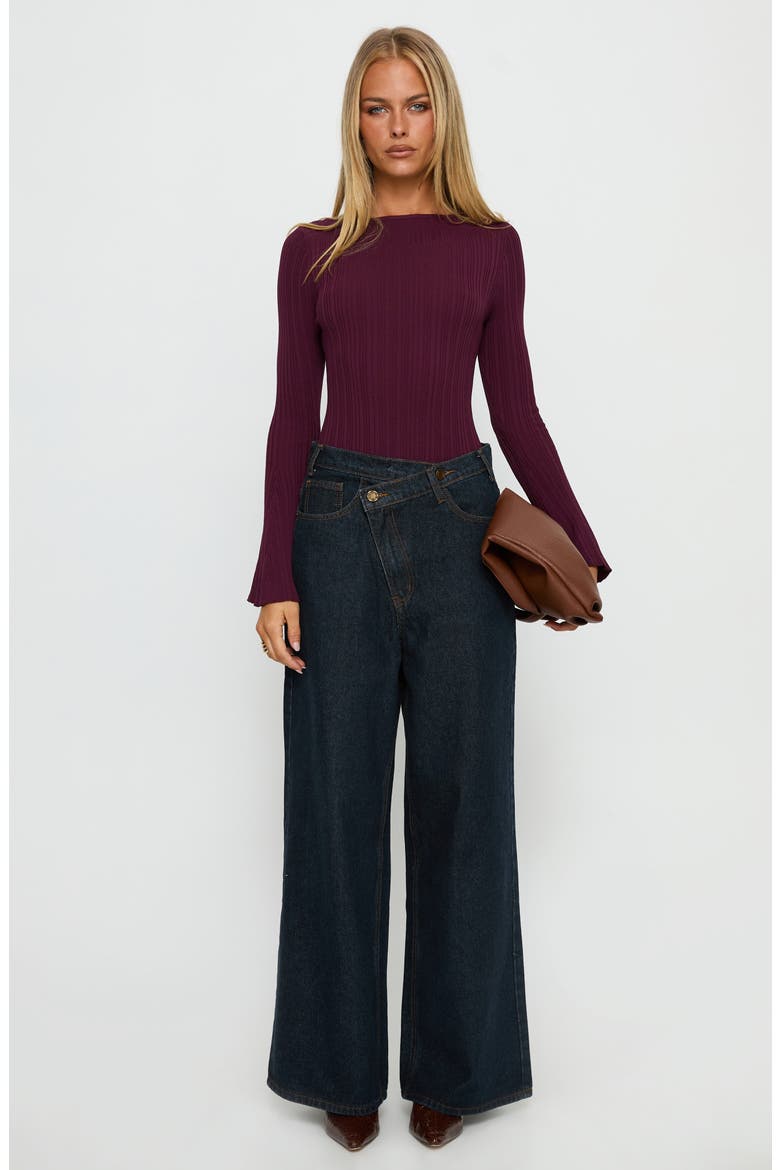 Mayok Open Back Rib Bodysuit, Alternate, color, PLUM