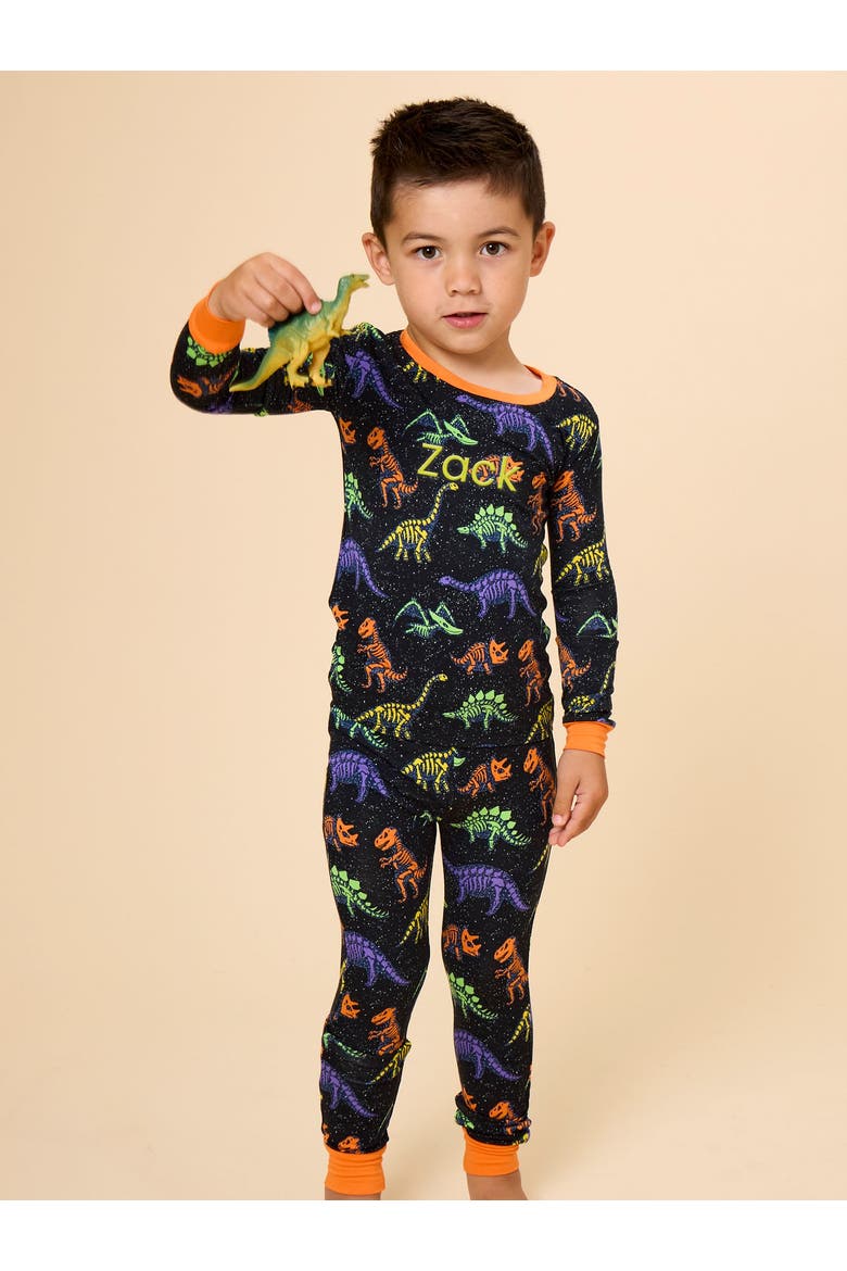 Glow In The Dark Long Sleeve Pajama Set, Alternate, color, Black