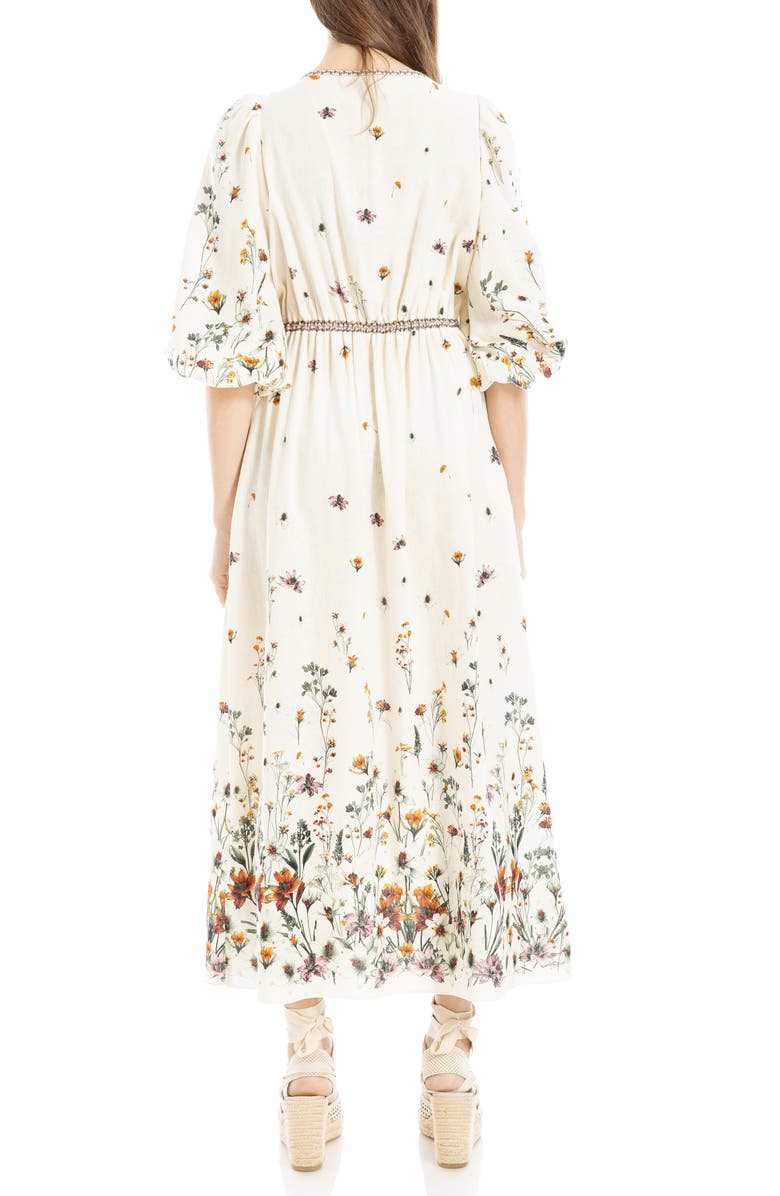 MAX STUDIO Puff Sleeve Plunge Neck Midi Dress, Alternate, color,