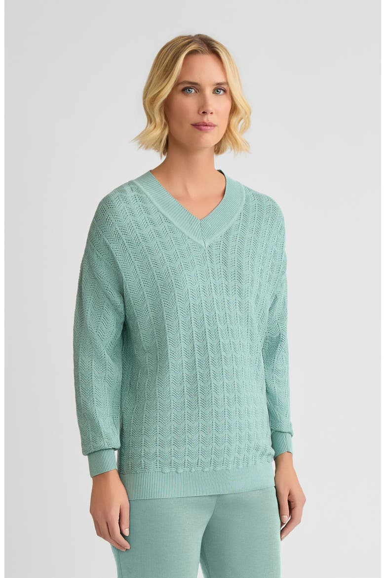 Relaxed Pointelle Soft Knit Sweater, Alternate, color, Mystic Green
