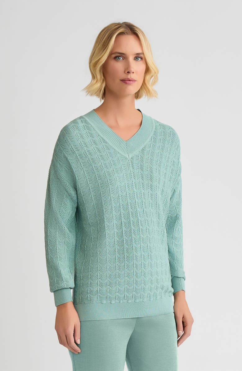 Misook Relaxed Pointelle Soft Knit Sweater, Alternate, color, Mystic Green