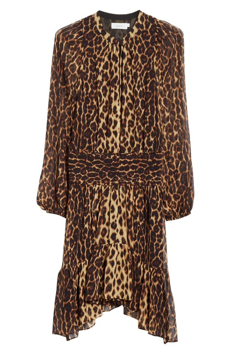 A.L.C. Sidney Leopard Print Long Sleeve Silk Dress, Alternate, color,