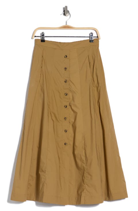 Button Front Cotton Midi Skirt