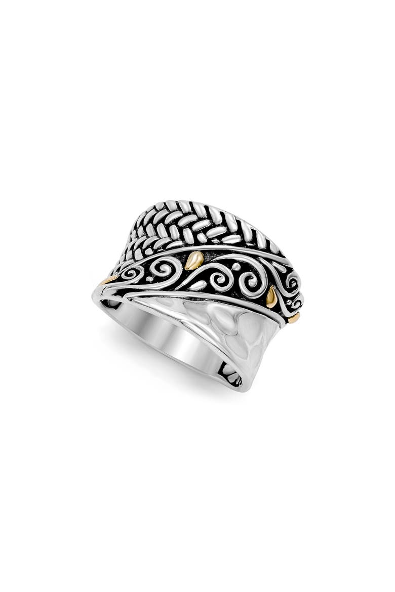 Sterling Silver Balinese Motif Ring, Main, color, SILVER AND GOLD