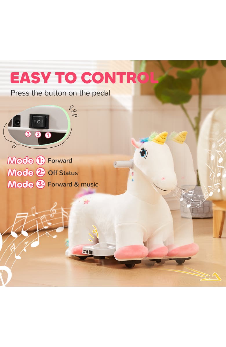 Qaba 6V Ride on Unicorn with Music, Forward, Foot Pedal, Alternate, color, White