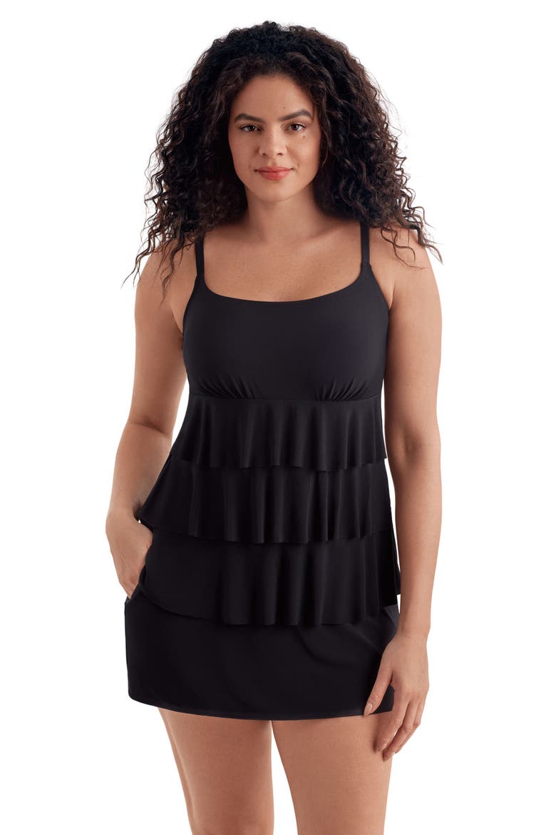 Faux Ruffle Skirtini Long Torso Swimsuit, Main, color, Solitude