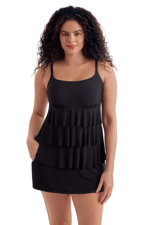 Faux Ruffle Skirtini Long Torso Swimsuit