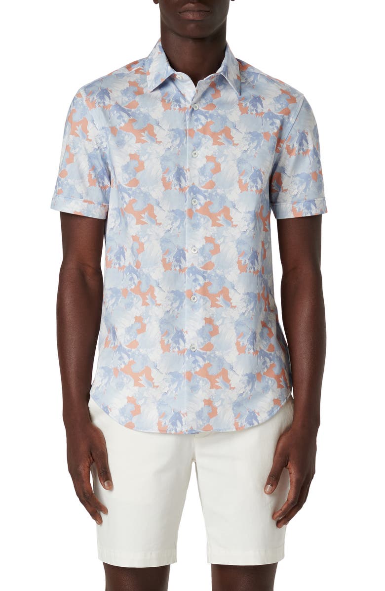 Bugatchi Miles OoohCotton<sup>®</sup> Short Sleeve Button-Up Shirt, Main, color, 