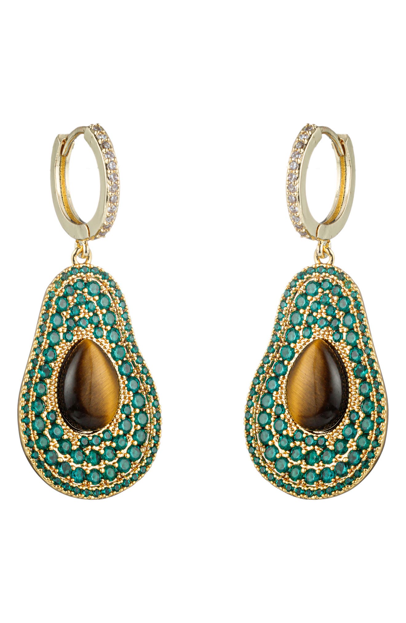 Sara Green Pear Cubic Zirconia Drop Huggie Hoop Earrings