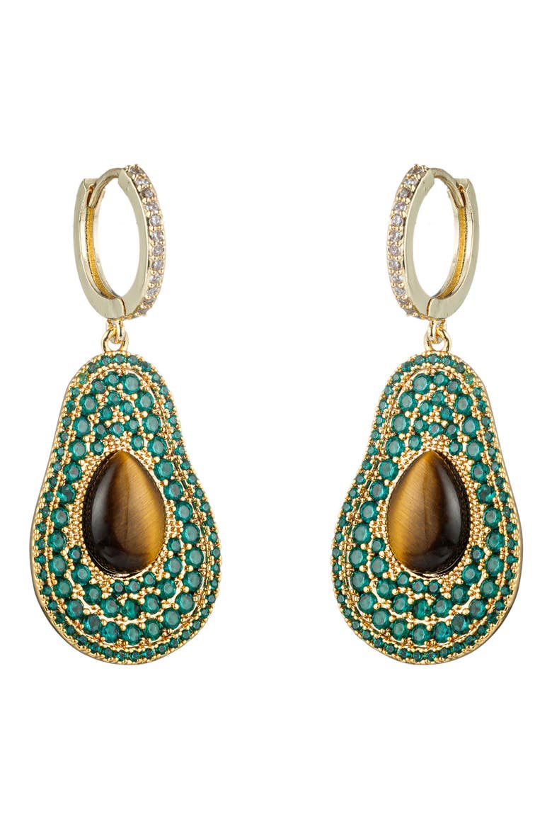 Sara Green Pear Cubic Zirconia Drop Huggie Hoop Earrings, Main, color, GOLD