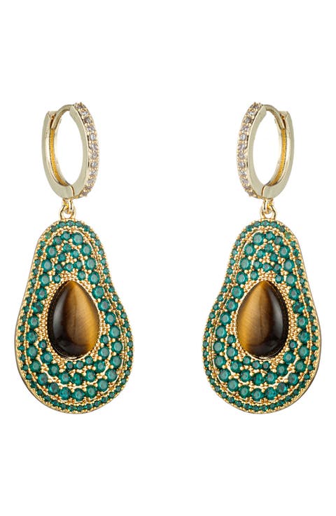 Sara Green Pear Cubic Zirconia Drop Huggie Hoop Earrings