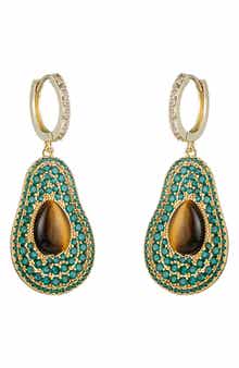 Sara Green Pear Cubic Zirconia Drop Huggie Hoop Earrings