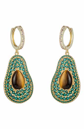 Sara Green Pear Cubic Zirconia Drop Huggie Hoop Earrings