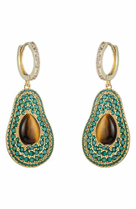 Sara Green Pear Cubic Zirconia Drop Huggie Hoop Earrings