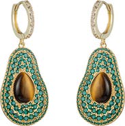 EYE CANDY LOS ANGELES Sara Green Pear Cubic Zirconia Drop Huggie Hoop Earrings