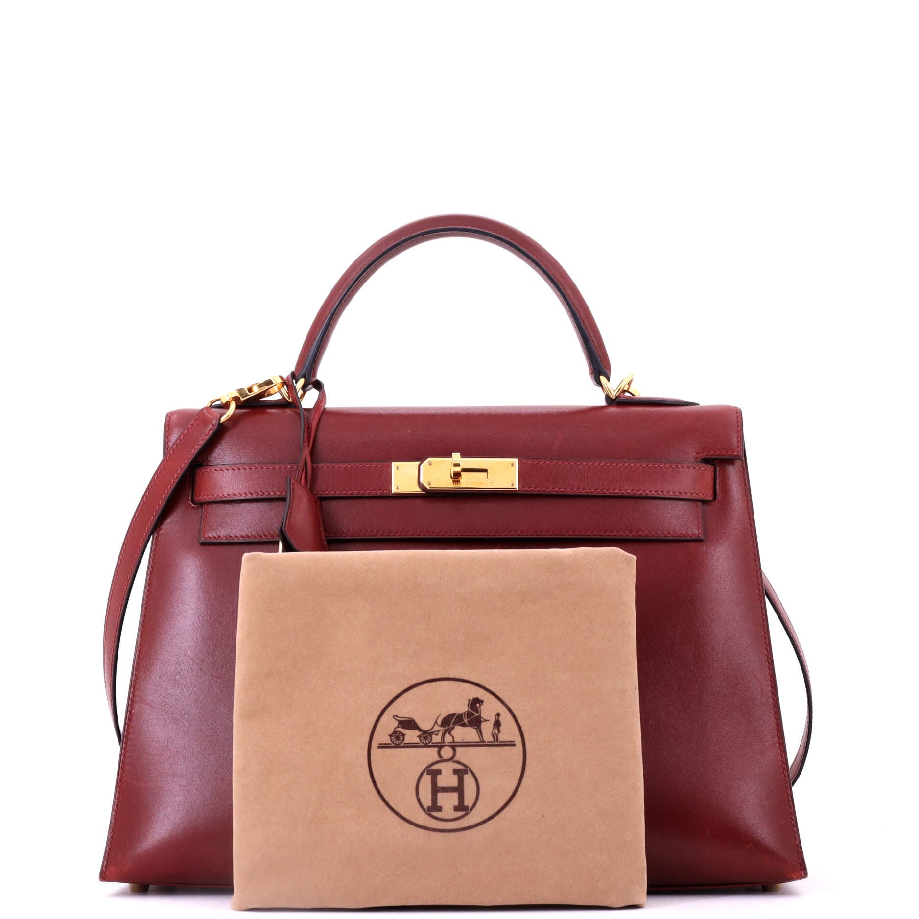 Pre-Owned Hermes Kelly Handbag Red Box Calf with Gold Hardware 32, Alternate, color, Rouge H