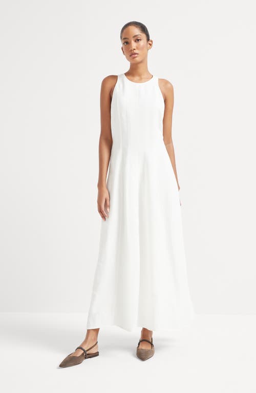 Brunello Cucinelli Fluid Twill Sleeveless Midi Dress In White