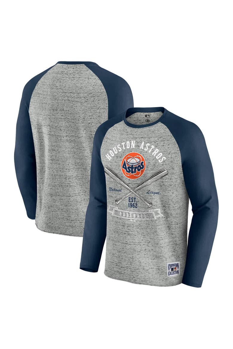 Men's Darius Rucker Collection by Fanatics  Heather Gray Houston Astros Raw Edge Raglan Long Sleeve Baseball T-Shirt, Alternate, color, Heather Gray