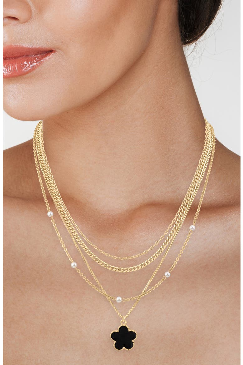 Faux Pearl & Clover Pendant Layered Necklace (Nordstrom Exclusive), Alternate, color, WHITE/ BLACK/ GOLD