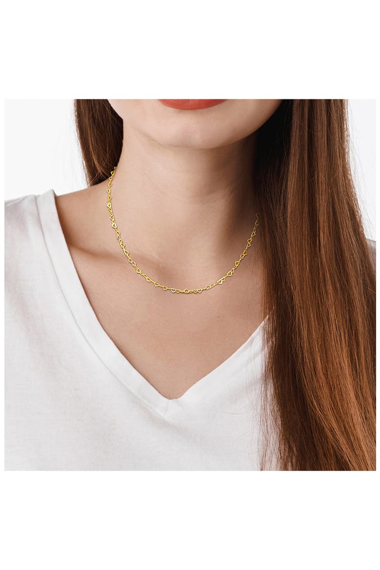 18K Gold Plated Sterling Silver Heart Link Necklace, Alternate, color, GOLD