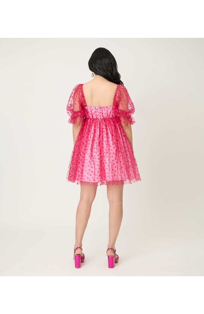 Smak Parlour Puff Sleeve Love Interest Babydoll Dress, Alternate, color, Hot Pink W/ Hearts