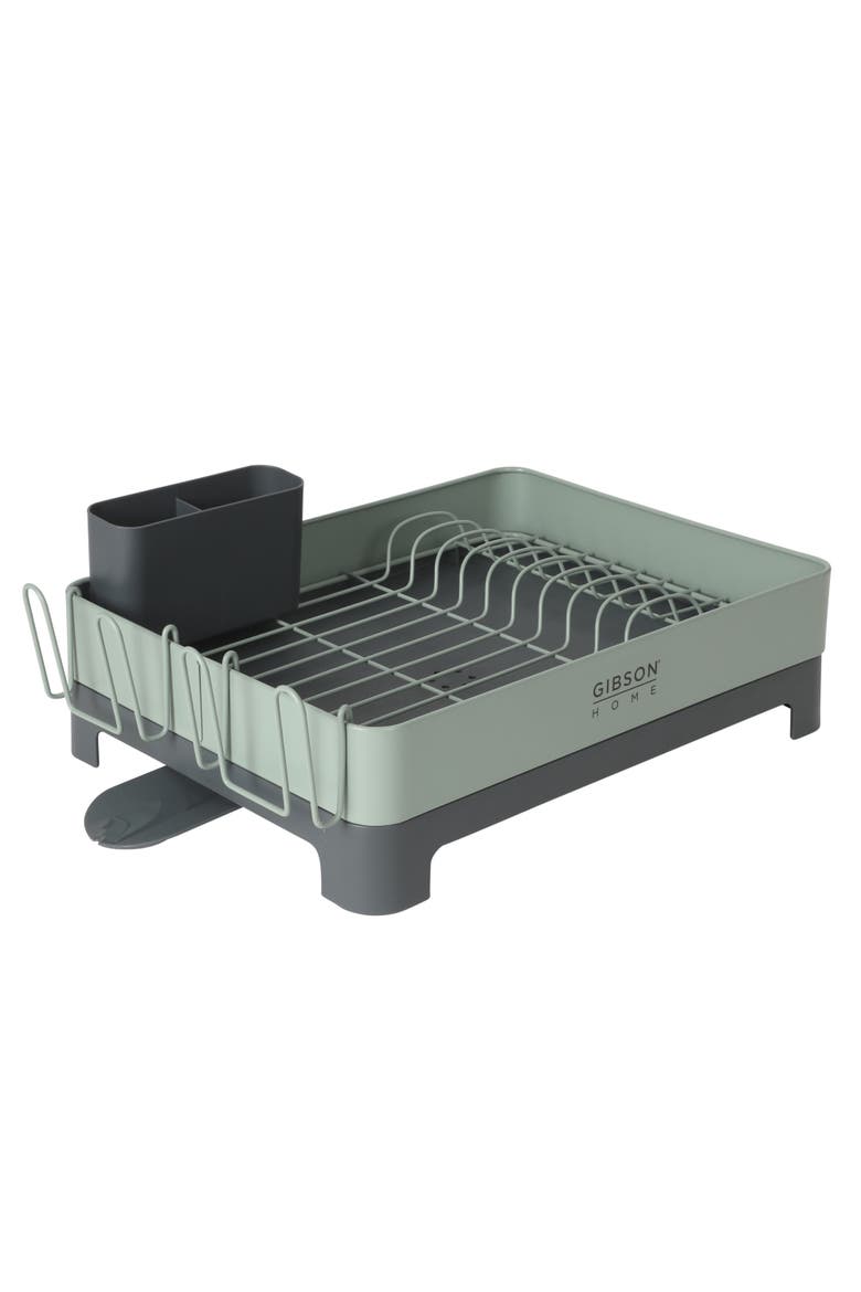 Nestcraft Full-Size Dish Rack with Drain Board and Flatware Caddy, Main, color, Green