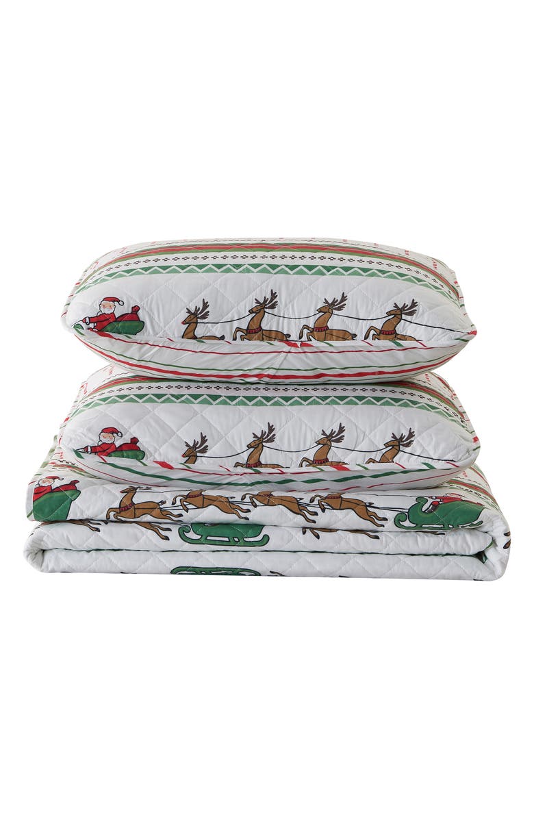 Woven & Weft Winter Holiday Microfiber Quilt Set, Main, color, Festive Stripes