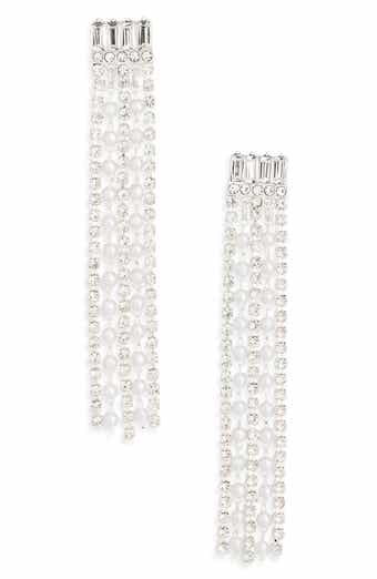 NORDSTROM RACK Crystal & Faux Pearl Fringe Drop Earrings