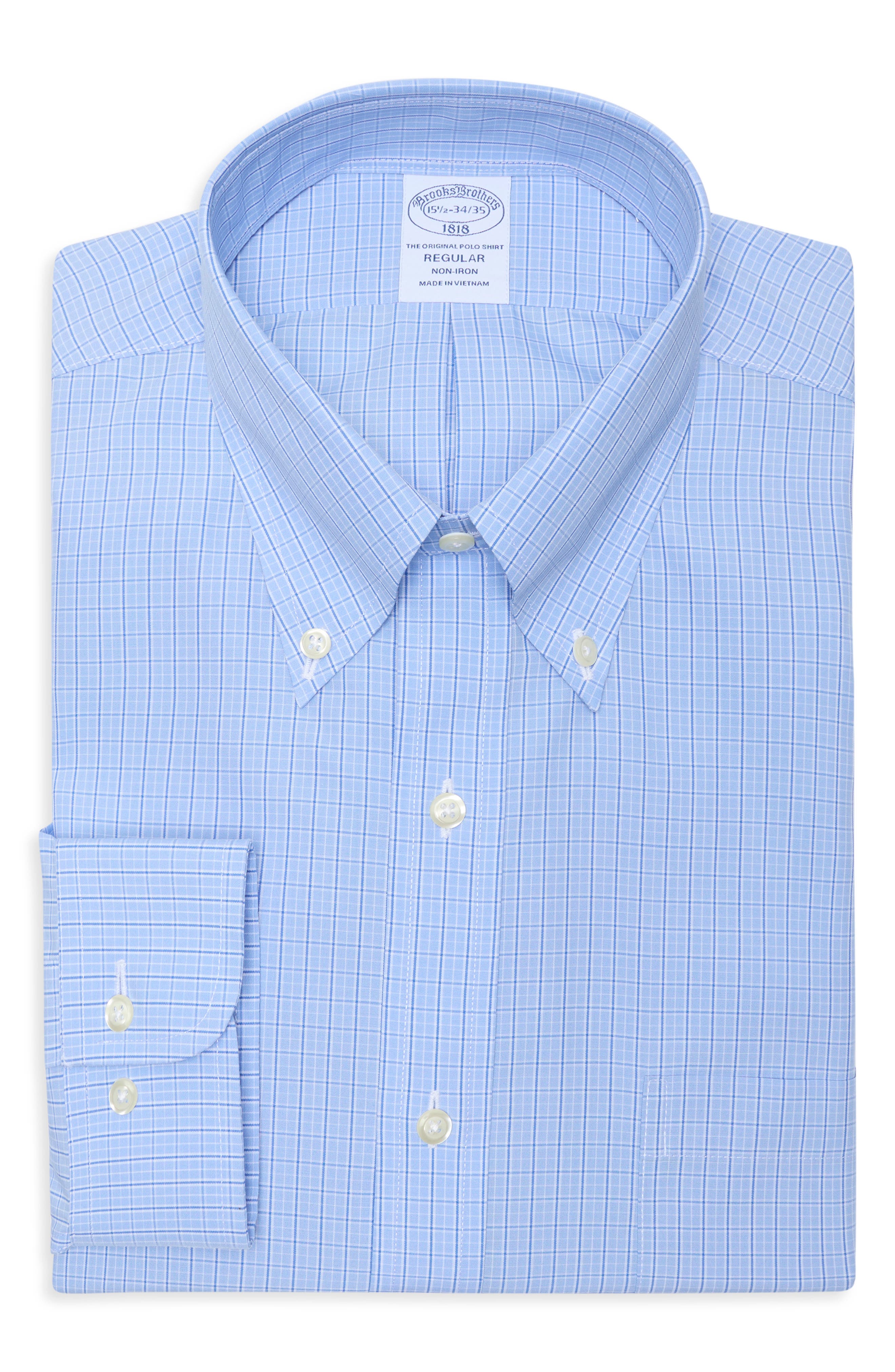 Brooks Brothers Regular Fit Plaid Non-Iron Cotton Dress Shirt