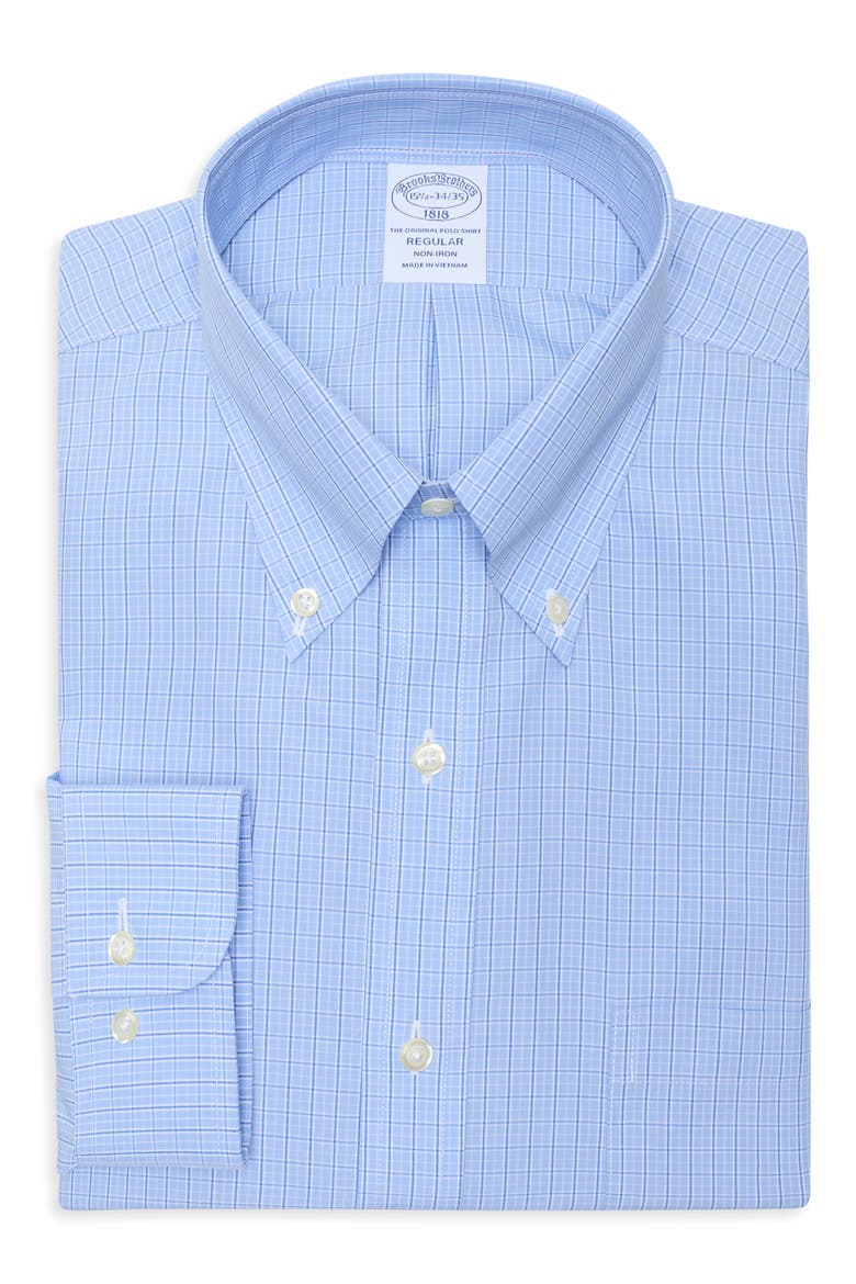 Regular Fit Plaid Non-Iron Cotton Dress Shirt, Alternate, color, OPEN BLUE