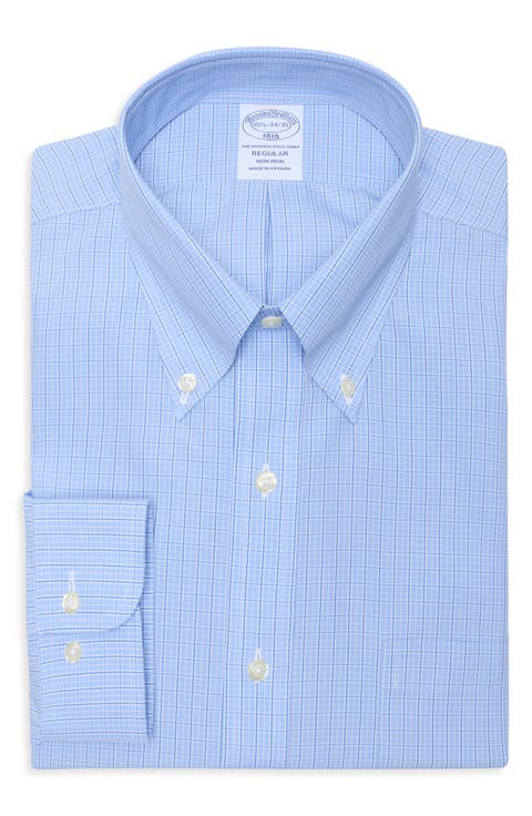 Regular Fit Plaid Non-Iron Cotton Dress Shirt