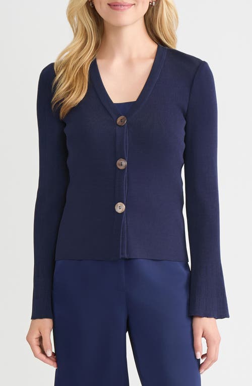 Misook X Lani Lynn Bell Sleeve Cardigan In Blue