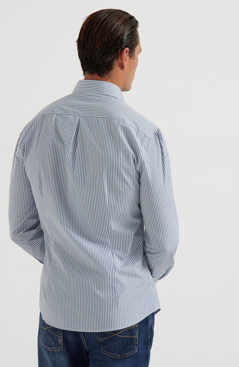 Brunello Cucinelli Striped poplin shirt, Alternate, color, Azure