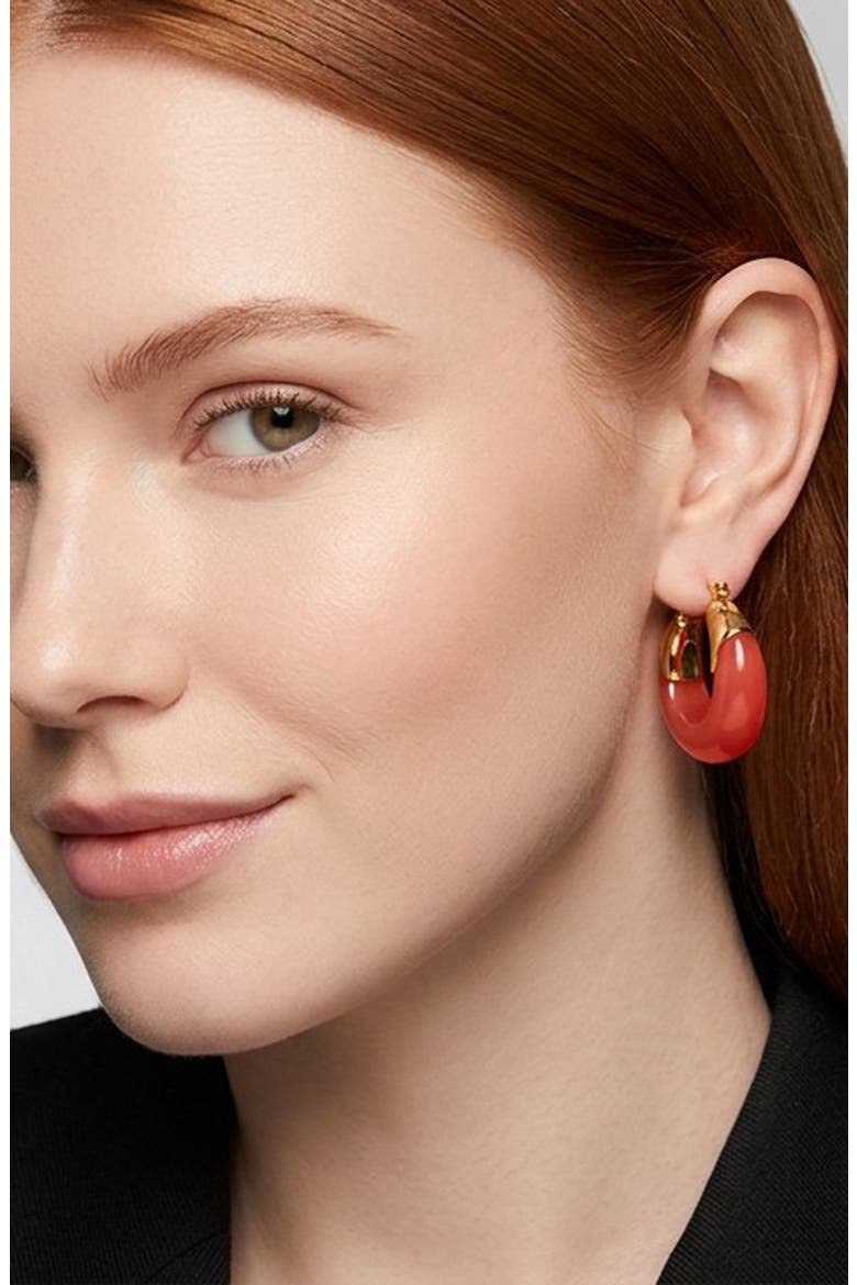 Coral Hoop Earrings, Alternate, color, GOLD