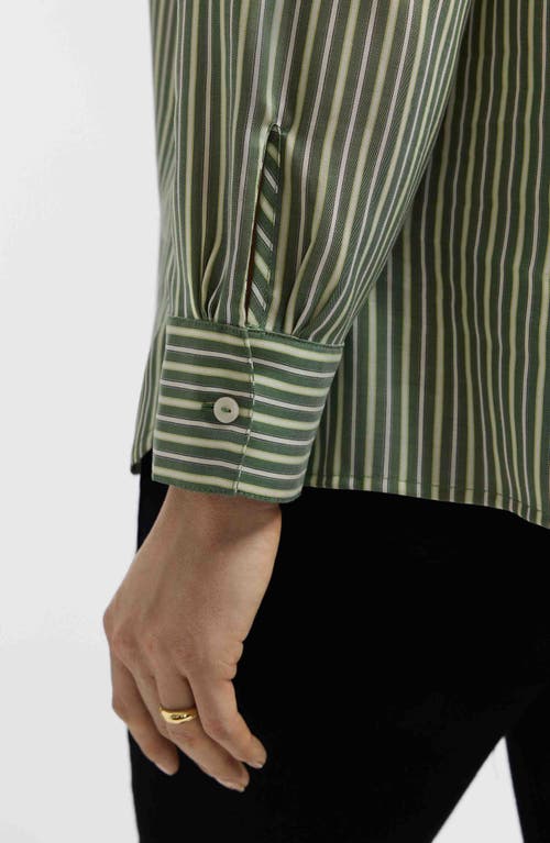 Foxcroft Sadie Stripe Ruffle Button-up Shirt In Green