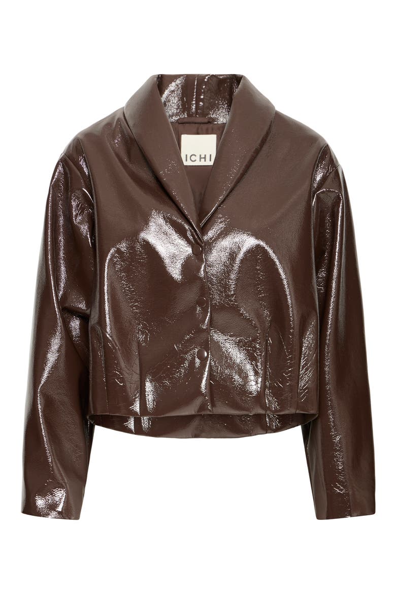 Patent Faux Leather Cropped Jacket, Main, color, COFFEE BEAN