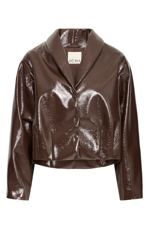 Patent Faux Leather Cropped Jacket
